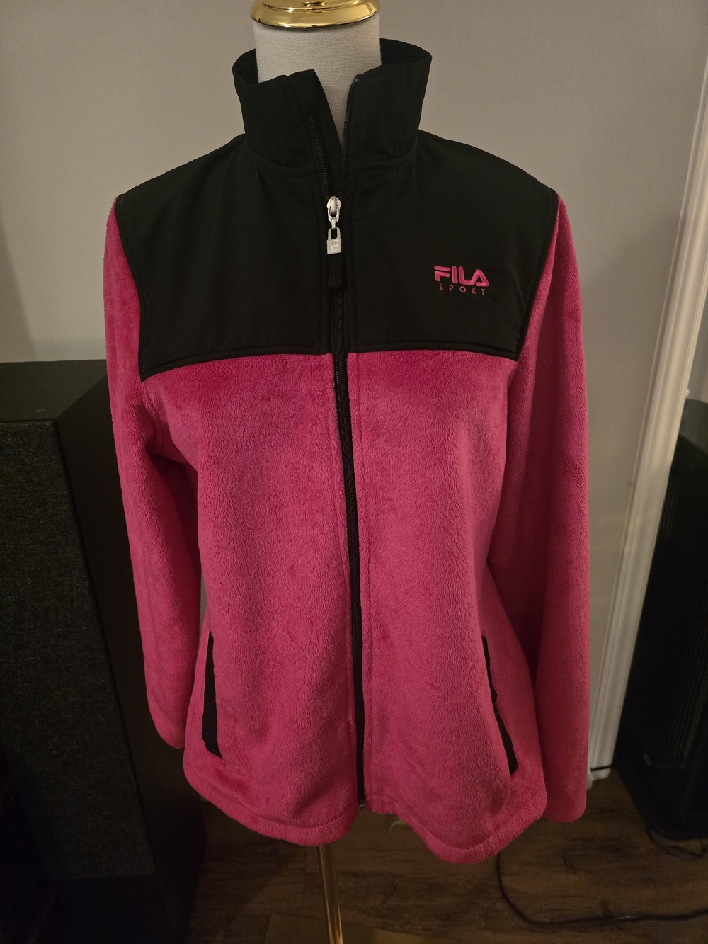Fila Pink and Black Teddy Fleece Jacket